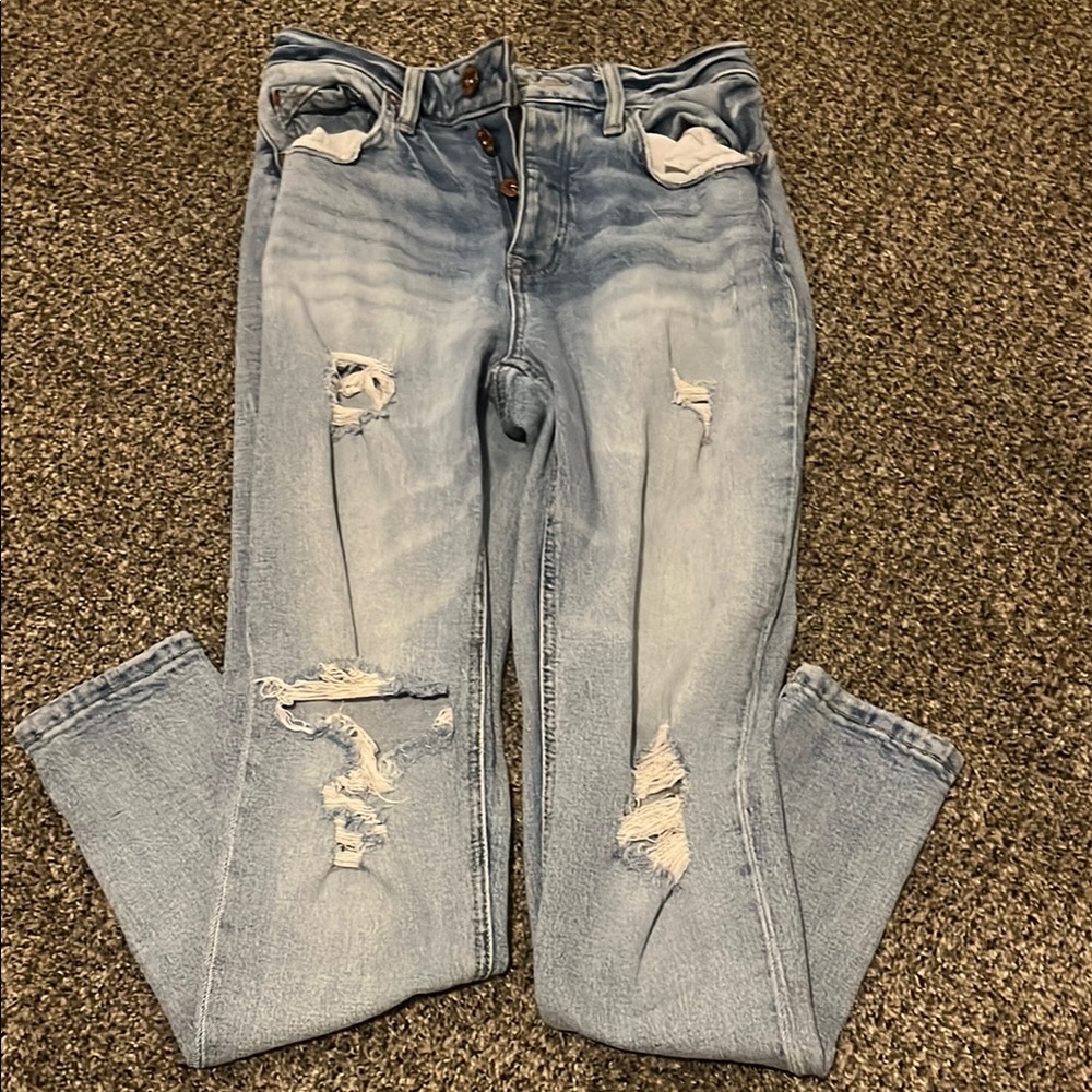 Blue Straight Leg Jeans with Classic Fit